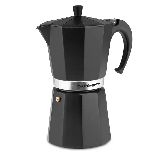 Orbegozo KFN 1210 Cafetera Italiana, 12 Tazas de Capacidad, Apta para Cocinas a Gas, Eléctricas y Vitrocerámicas, Asa Ergonómica, Válvula de Seguridad, Fácil de Limpiar, Color Negro