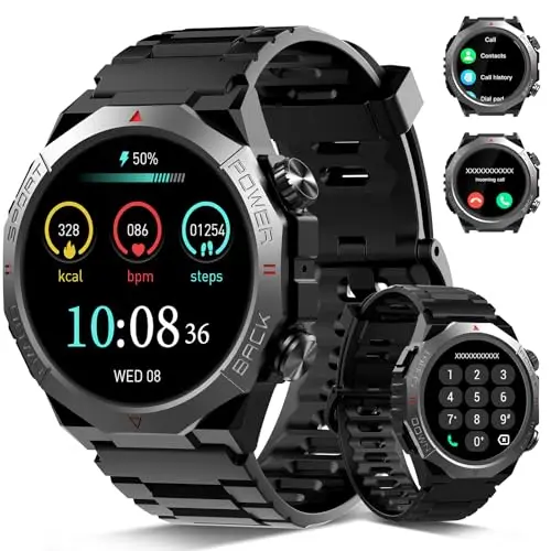 Reloj Inteligente Hombre Mujer, 1,39" Militar Smartwatch con Bluetooth Llamada, Smart Watch con 110+ Modos Deportes, Impermeable IP68 Pulsera Actividad con Podómetro/Monitoreo de Sueño/Pulsómetro