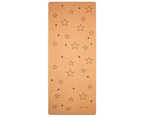Esterilla de yoga para niños de corcho y caucho con estrellas, tamaño 122 x 61 cm, libre de sustancias nocivas, antideslizante, vegana y sostenible, esterilla ecológica de yoga, incluye bolsa de yoga