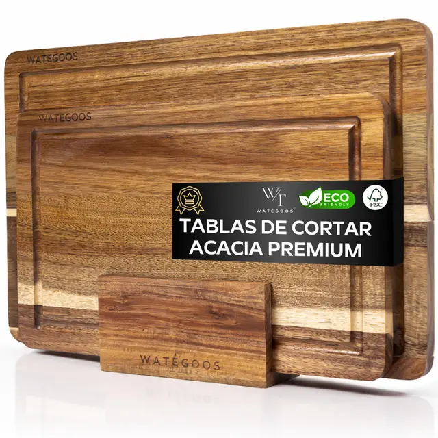wategoos pack 2 tablas acacia con