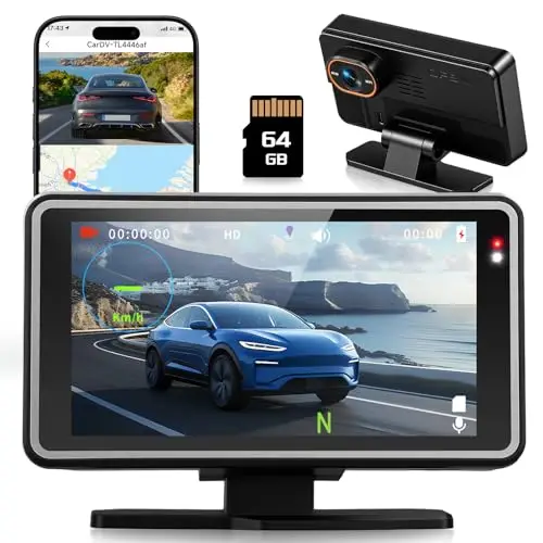 Inefala Dashcam WiFi con GPS/Grabación en Bucle/G-Sensor/Tarjeta SD de 64G, 2 In1 Dash CAM 1080P con 5" IPS Pantalla HUD para Coche, Velocímetro con Alarma de Sobrevelocidad