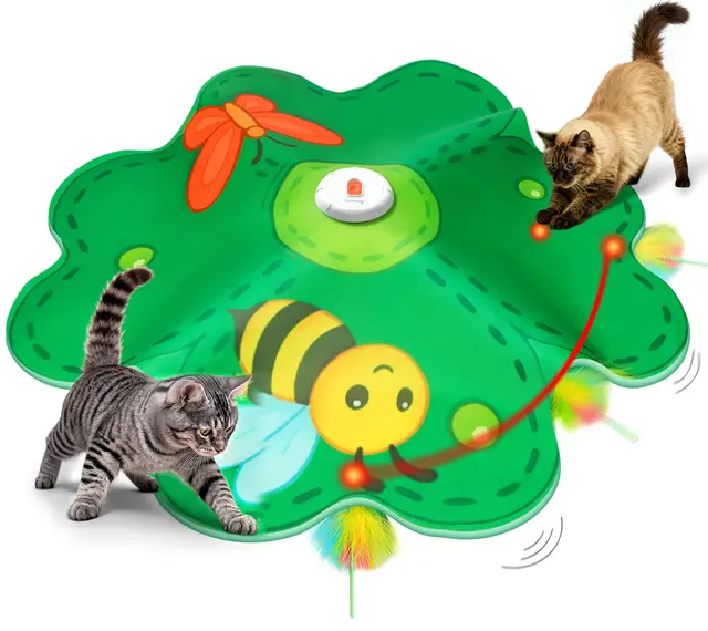 FEELNEEDY Juguete Interactivo para Gatos, Punto Rojo LED Móvil, Juguetes para Gato, Plumas Móviles Ocultas, Juguete de Ejercicio Recargable para Gatos de Interior