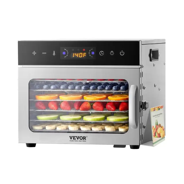 VEVOR Deshidratador de Alimentos 6 Bandejas de Acero Inoxidable Secador de Alimentos Eléctrico 400 W con Temperatura Ajustable y Temporizador de 24 Horas para Cecina, Frutas, Verduras, Hierbas