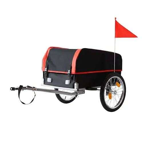 Relaxdays Remolque para Bicicleta Plegable, 120 L, Funda Impermeable y Bandera de Seguridad, 59x124x69 cm, Color