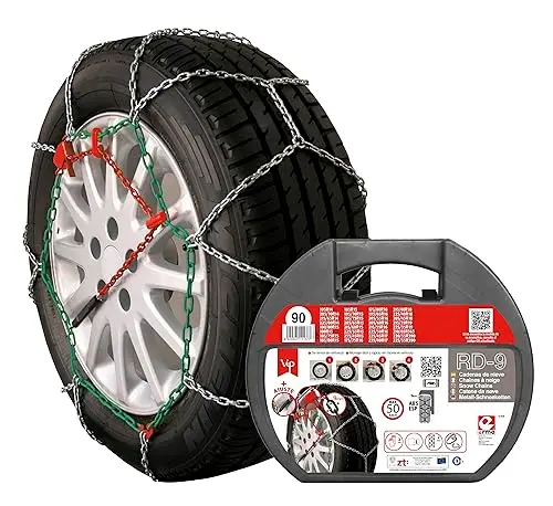 RD9 - Cadenas de nieve metálicas RD9 mm, talla Nº 90, set 2 uds, guantes incluidos