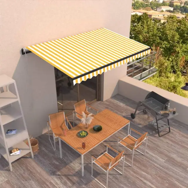 Brokky Toldo Motorizado 4 x 3.5 m con Mando a Distancia Toldo de Exterior Terraza Enrollable con Manivela Marco de Aluminio para Terraza, Jardín-Amarillo y blanco-400 x 350 cm