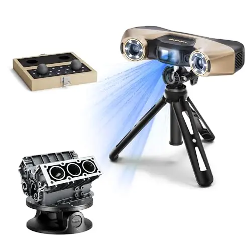 Revopoint MetroY Ultra Escáner 3D, Láser Azul 0,01 mm, GD&T y Análisis Desviaciones, Certificado PTB, 90 FPS, Wi-Fi 6, Escaneo Exterior/Color, Impresión 3D, Placa Bola Fibra Carbono (Solo Win 10/11)