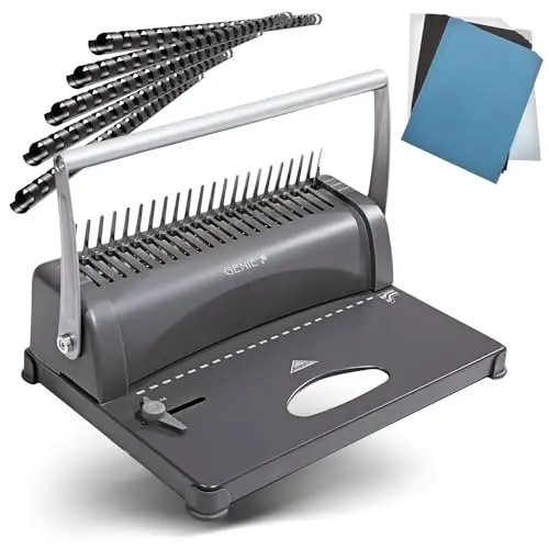 Genie CB 850 - Encuadernadora, hasta 350 hojas, DIN A4, incluye juego de 75 piezas, color plata y negro