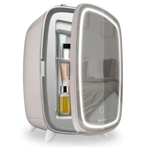 Cecotec Nevera Pequeña de Cosméticos 6L Bamba CoolingBeauty 6000 Mirror Rose. Mini Frigorífico con Puerta con Espejo Exterior, Lud LED con 3 Intensidades, Enfriamiento de hasta 10ºC