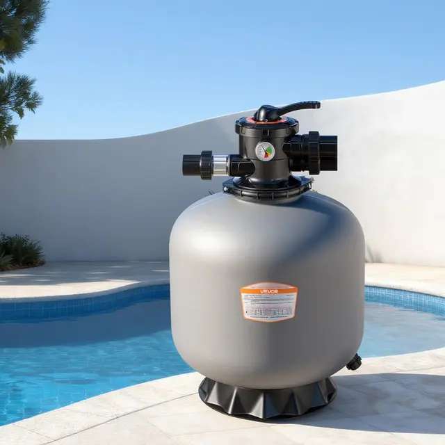 VEVOR Filtro de Arena de 535 mm y 189,3 LPM, para Piscinas Elevadas Enterradas, PE, con Válvula Multipuerto de 7 Vías, Retrolavado, Enjuague, Recirculación, Desagüe, Invierno y Modos Cerrados