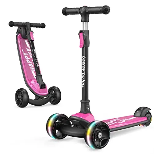 besrey Patinete para niños – Big Wheels Plegable con Luces LED Intermitentes para niños y niñas, 4 Niveles de Altura Ajustable, Tabla Ancha para niños de 2 a 8 años