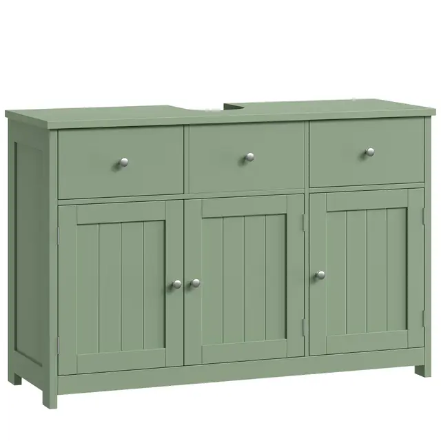 FOREHILL 100cm Mueble Bajo Lavabo, Mueble Baño, Mueble Lavabo con Pie, con 3 Puertas, 2 Cajones, 100 x 30 x 61 cm (Verde)