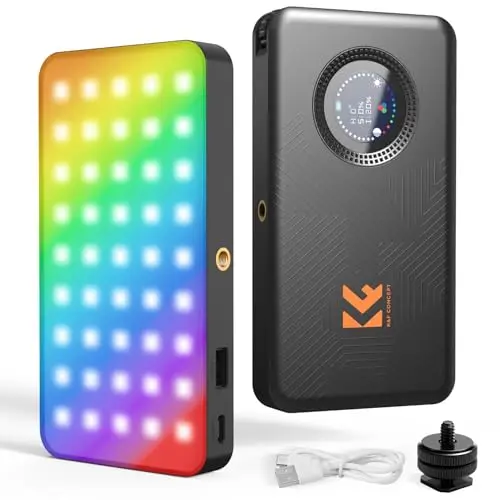 K&F CONCEPT 135 LED RGB Video Light, Construido 5000mAh Batería Regulable Luz de Foto Compacta para Cámara DSLR, CRI 96, 2812lux, Luz de Cámara Portátil con 13 Efectos de Luz