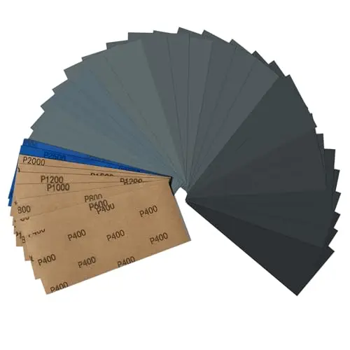 Papel de Lija, 36 Piezas Lija Madera 230 x 93 mm 400 600 800 1000 1200 1500 2000 2500 3000 Lijas para Productos de Madera, Metal, Superficies Pintadas de Automóviles y Plástico