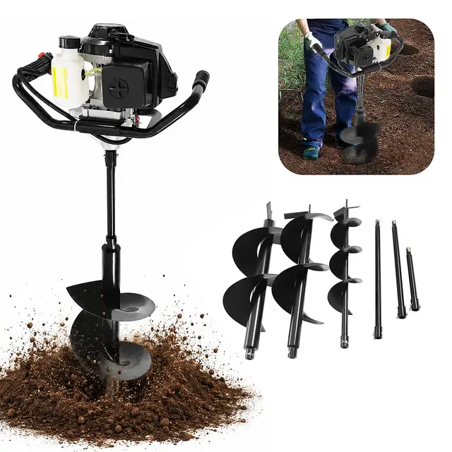 Ahoyadora Gasolina | 72CC 3000W | 4CV | 2 Tiempos Motor | 150/250/300mm Broca | 30/50/60cm Prolongador | Barrena para Tierra Compactadora De Tierra Ahoyadora Manual Ahoyador para Granja