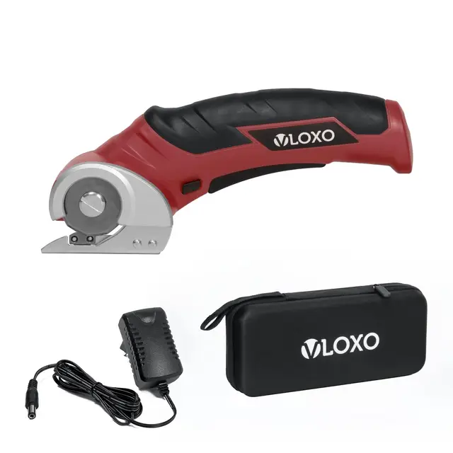 VLOXO Cúter Rotativo Eléctrico, Tijeras Eléctricas Inalámbrico con Bloqueo de Seguridad Tijeras Electricas Carton con Recargable Cortador para Tela Alfombra Cuero Manualidades