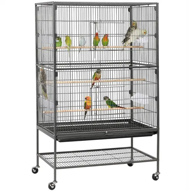 Yaheetech Jaula Grande para Pájaros, Mascota con Ruedas, Unisex, 52 cm x 79 cm x 132 cm, Hierro, Negro