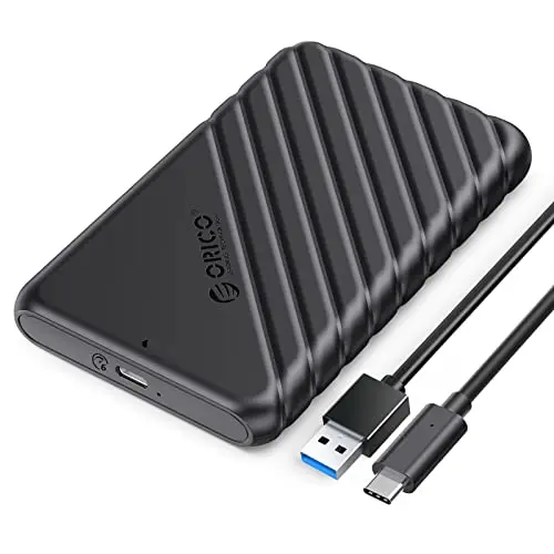 ORICO Carcasa Disco Duro 2.5", 6Gbps Caja Disco Duro USB C 3.1 Gen 1 para HDD SSD SATA I/II/III de 7mm y 9.5mm de Altura con Cable USB,Sopporta UASP y TRIM,no Requiere Herramientas(ABS,Negro, 25PW1-C)