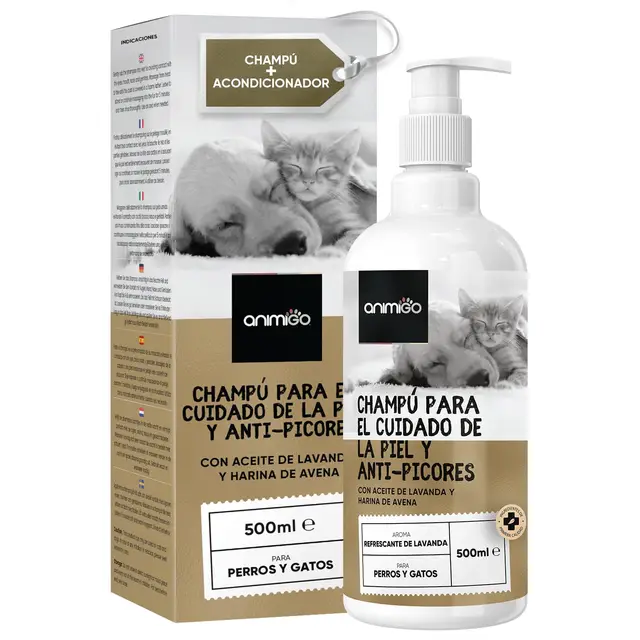 Champú Perros y Gatos Antipicores con Aceite de Coco y Aloe Vera, 500 ml - Gel Hidratante de Baño con Lavanda, Manzanilla, Avena, Higiene Perros Quita Olores, Aliviar Picor - Piel Sensible