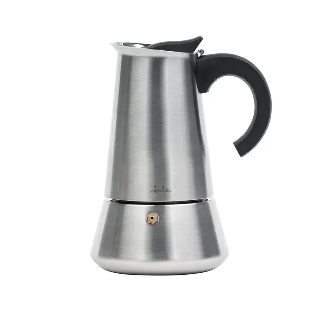 Jata Hogar CAX110 - Cafetera Italiana Inducción 10 Tazas Acero Inoxidable, Cafetera Moka Espresso, Compatible con Todas las Cocinas, Acabado Pulido Espejo, Mango Ergonómico Anticalor