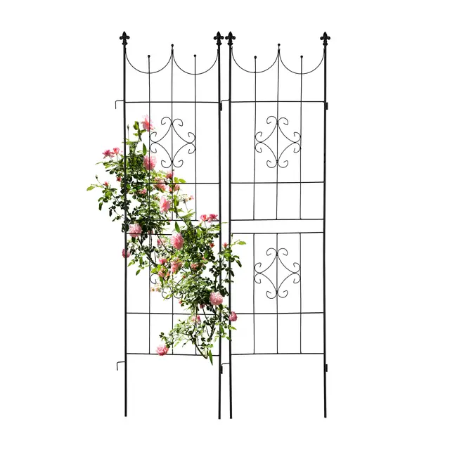 Relaxdays Soportes para Plantas, Set de 2, 183 x 46 cm, Metal, Celosía para Trepadoras, Autónomos, con Estacas, Negro