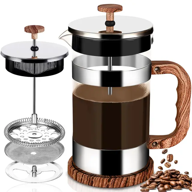 Cafetera de Prensa Francesa, 1000ML Cafetera Francesa de Prensa Cafetera émbolo con Jarra de Cristal y Filtro con Acero Inoxidable, Cafetera Filtro para Casa,Cocina, Oficina y Viajar