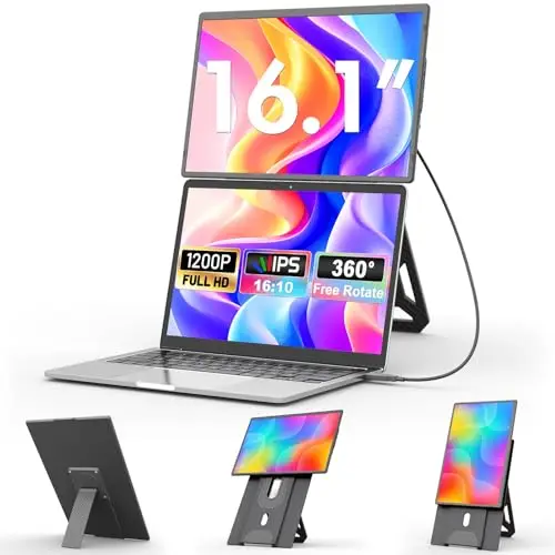 domyfan Monitor Portable 16,1" FHD 1200P, Doble Pantalla con Soporte Magnético 360°, Extensión de Pantalla para Portátiles 13-17,3", Plug & Play para Windows/Mac/PC/Xbox/PS5