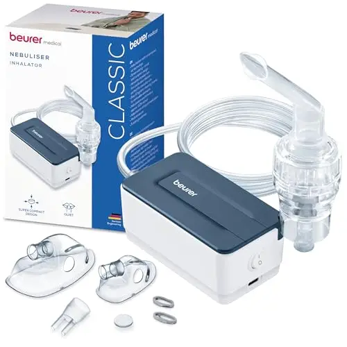 Beurer IH 15 Inhalador, dispositivo para resfriados y enfermedades respiratorias como asma y EPOC, nebuliza medicamentos, pequeño y ligero, operación con un botón, ideal para uso diario