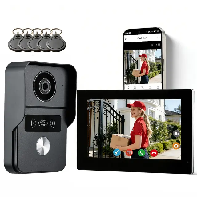 Videoportero Inteligente, Timbre con Video de 2 Hilos con Monitor Táctil de 7 Pulgadas, Audio Bidireccional, videoportero con cámara con Desbloqueo Remoto, Wi-Fi de 2.4 G/5G, KW02-IP7B