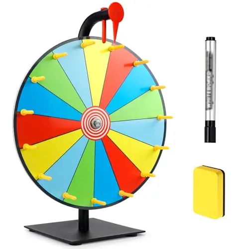 Mumjooyi Rueda de la Fortuna para Girar 30 CM Ruleta de La Suerte Rueda de Premio Reutilizable con Marcador Borrable y Borrador para Carnaval y Feria Comercia