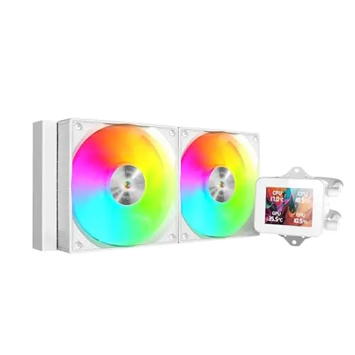 Mars Gaming ML-VISION240, Refrigeración Líquida AIO, TDP 500W, 2x Ventiladores ARGB con Núcleo de Cobre y Aluminio FDB, Pantalla LCD IPS 4:3 con Rotación 360° y Software, Multisocket Universal, Blanco