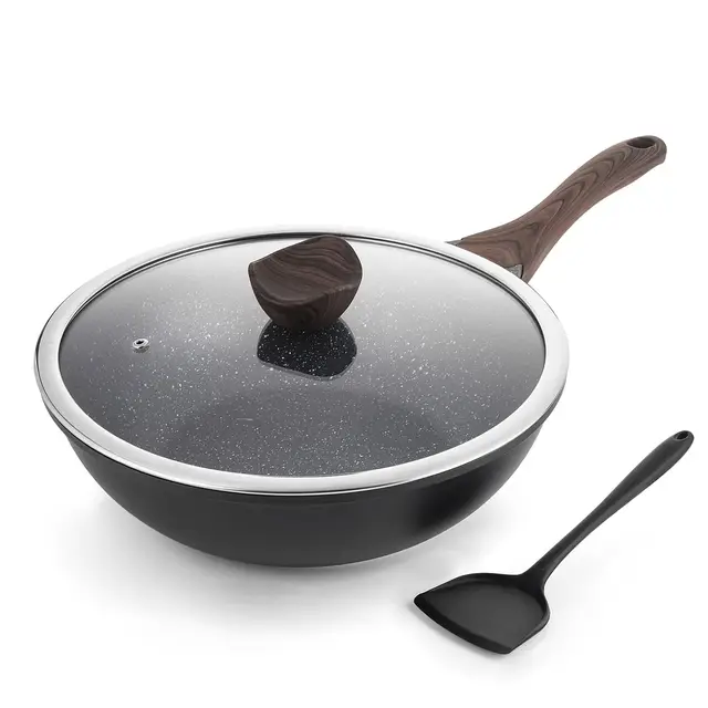 Kordisen Wok 30 cm, Wok de Inducción con Tapa, Revestimiento Antiadherente, Apto para Todo Tipo de Fuegos, Sin PFOA