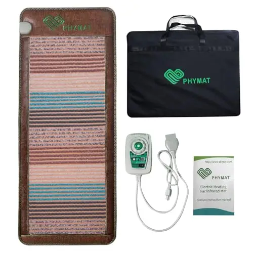 PHYMAT Almohadilla térmica PEMF de amatista infrarroja lejana de 67 x 27 pulgadas, alfombrilla infrarroja de amatista natural, alfombrilla de calefacción infrarroja de cristal de 5 colores con control