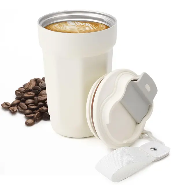 Taza de café 480ML con tapa a prueba de fugas, de acero inoxidable, taza de viaje para café y té en movimiento