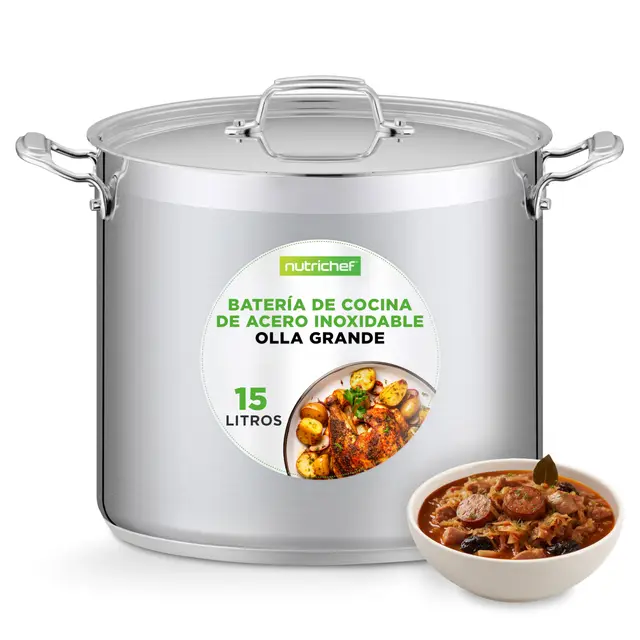 Nutrichef Olla acero inoxidable 18/8, Con tapa, Grande y resistente, Apta para induccion