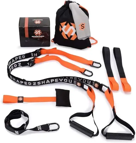 Premium Sling Trainer Set V.2025 Suspension Trainer con toalla, mochila y libro de entrenamiento – Entrenador de eslingas para entrenamiento funcional con anclaje para puerta +