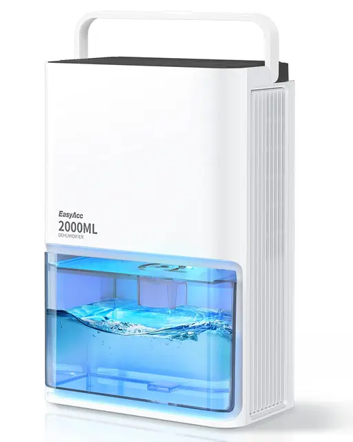 EasyAcc® Deshumidificador 2000ML, 3 Modos Deshumidificadores de Humedad Eléctrico Silencioso (500-650 ml/D), 7 LED Colores, Apagado Automática, Deshumificador Portátil Baño, Blanco Cremoso