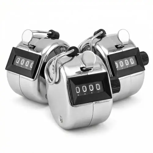 QWORK® 3 Pzs Contador Manual de 4 Dígitos, Contador Mecánico de Metal para Sport Coach