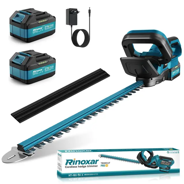 Cortasetos Bateria con 2X 4000mAh Baterías y Cargador, Motor Brushless 600W 28500rpm Cortasetos Electrico, Hoja 52cm, Corta Setos para Jardin y Arbustos