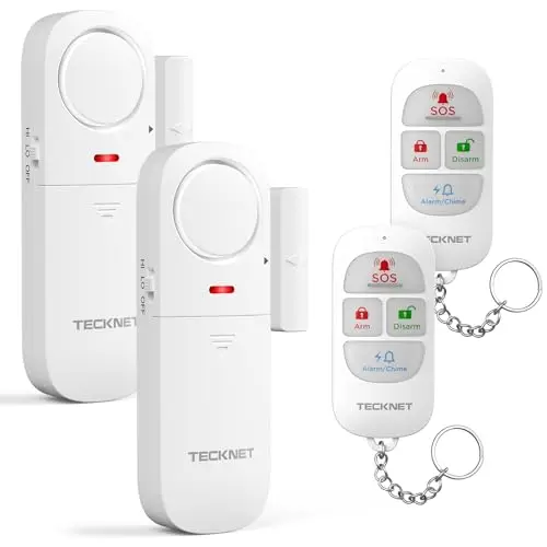 TECKNET Alarmas para Casa, Alarma Casa, Alarma Puerta con Control Remoto, Timbre y Sirena Dos en Uno, Réglage du Volume à 4 niveaux, Fácil de Instalar, Alarmas para Puertas de Casa, Hotel Garaje