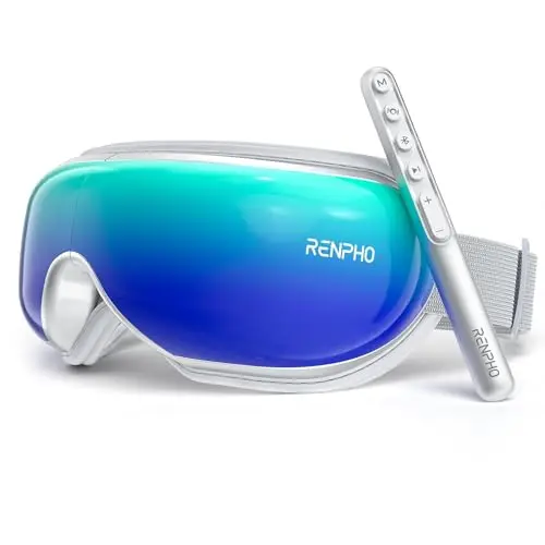 RENPHO Masajeador de ojos con Calor y Varita Remota, Compresión y Música, Recargable Masajear ojos para aliviar la tensión ocular Círculos oscuros Bolsas de ojos Mejorar el sueño, Regalo Mujer/Hombre