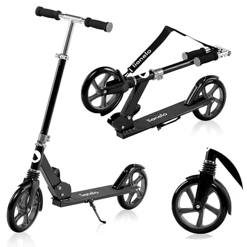 lionelo Luca Patinete Urbano XXL hasta 100 kg, Scooter para niños, Grandes Ruedas 200 mm ShockResist Amortiguador, Volante Ajustable Altura, Freno Plegable