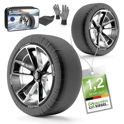 Walser Premium Cadenas de Nieve Ultra Grip, Juego de 2 Cadenas de Nieve Textiles, Dos Fundas Rueda Nieve para Coche, Cadenas de Nieve Textiles, Cadenas de Invierno Coche tamaño de llanta R13-R22, XL