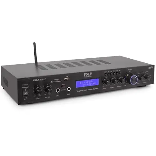 Pyle Amplificador de Audio, Receptor, Montaje en Rack de 5 Canales, Cine en casa, Transmision inalambrica Bluetooth, Radio MP3/USB/SD/AUX/FM, 200V, Pantalla LCD Digital ID3