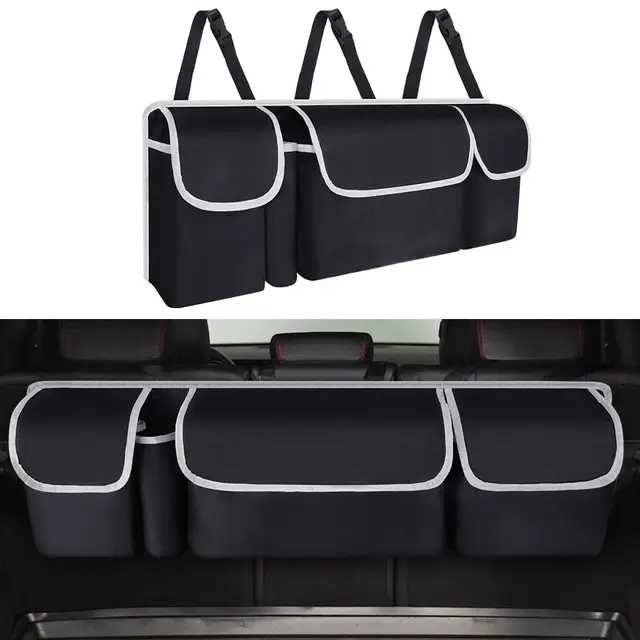 URAQT Organizador de Maletero de Coche, Bolsa de Almacenamiento Plegable para Coche con 4 Bolsillos, Bolsa Impermeable para Maletero del Asiento Trasero, 3 Correas de Hombro Ajustables