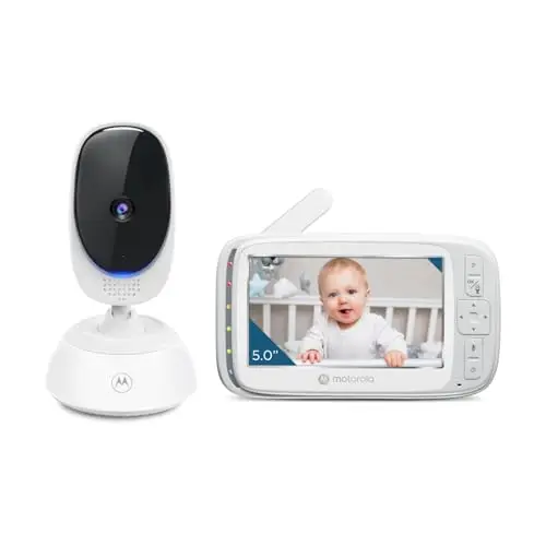 Motorola Nursery VM75 Camara Vigilancia Bebe - Vigilabebes con Unidad de Padres de 5 Pulgadas - Cámara de Bebé con Visión Nocturna, Zoom Digital, Comunicación Bidireccional y Canciones de Cuna