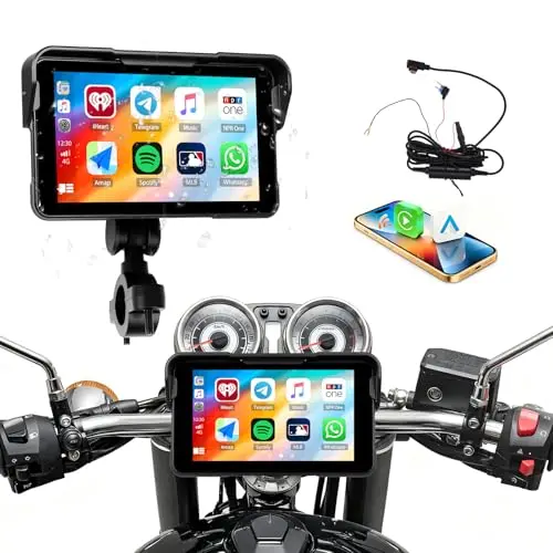 CAMECHO Nuevo 2026 Moto Carplay y Android Auto Wireless para Motocicletas, Pantalla táctil HD Impermeable IP68 de 5 Pulgadas para Motocicletas con navegación/Bluetooth/EQ/detección de presión