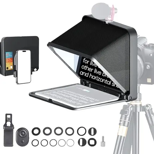 LENSGO TC7 8" Teleprompter para iPad Tablet Smartphone DSLR Camera, App Compatible con iOS & Android System para Enseñanza Online Vlog Live Streaming Entrevista, Plegable en un Seg.