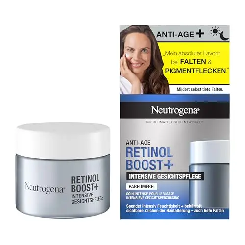 Neutrogena Retinol Boost+ - Crema facial intensiva de 50 ml, sin perfume, con retinol, extracto de hoja de mirto y ácido hialurónico para una piel más suave, antienvejecimiento, antiarrugas