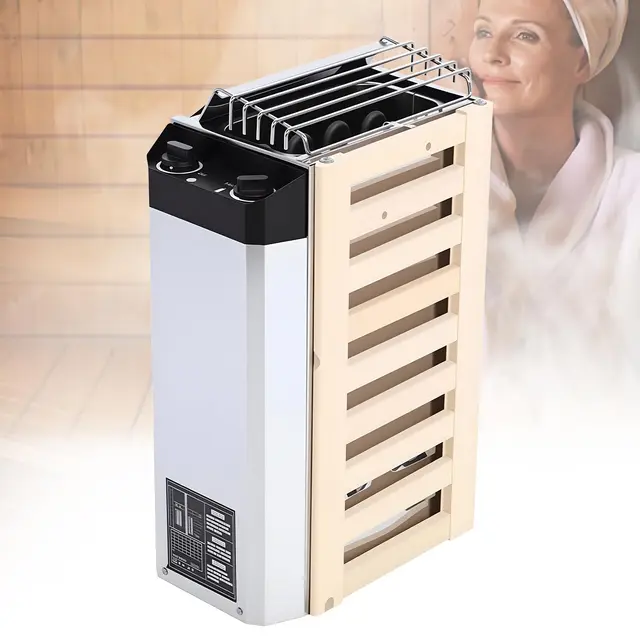 Estufa de sauna eléctrica de 3,6 kW, 220 V, control de temperatura interna, madera compuesta de acero inoxidable, control de temperatura interno, alta eficiencia, para casa, hotel, oficina, spa